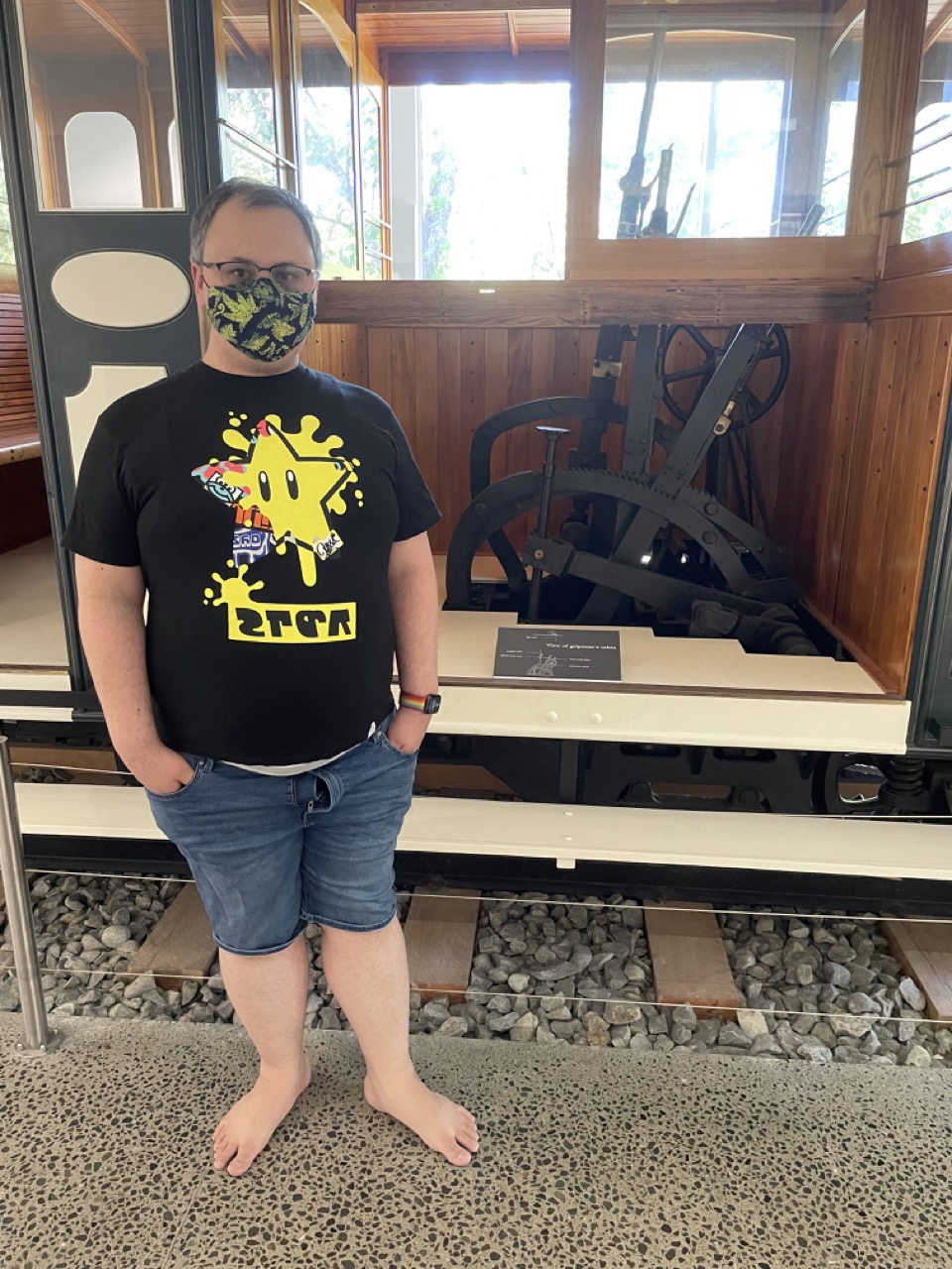 Feets stands in front of the original cable car